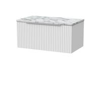 Balterley Callingwood Contemporary Wall Hung 1 Drawer Vanity Unit With Carrera Marble Laminate Worktop , 800mm, Matt White