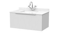 Balterley Callingwood Contemporary Wall Hung 1 Drawer Vanity Unit With Marble Worktop With Basin , 800mm, Matt White