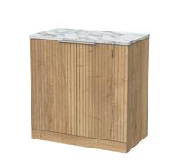 Balterley Callingwood Contemporary Floor Standing 2 Door Vanity Unit With Carrera Marble Laminate Worktop , 800mm, Autumn Oak