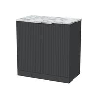 Balterley Callingwood Contemporary Floor Standing 2 Door Vanity Unit With Carrera Marble Laminate Worktop , 800mm, Dark Grey