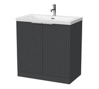 Balterley Callingwood Contemporary Floor Standing 2 Door Vanity Unit With 1 Tap Hole Fireclay Basin , 800mm, Dark Grey