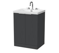 Balterley Callingwood Contemporary Floor Standing 2 Door Vanity Unit With 3 Tap Hole Fireclay Basin , 600mm, Dark Grey