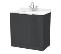 Balterley Callingwood Contemporary Floor Standing 2 Door Vanity Unit With Marble Worktop With Basin , 800mm, Dark Grey