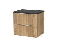 Balterley Callingwood 2 Drawer Vanity & Black Pietra Top, Autumn Oak - 600mm in Brown Balterley Brown