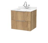 Balterley Callingwood 2 Drawer Vanity & Marble Top & Basin, Autumn Oak - 600mm in Brown Balterley Brown