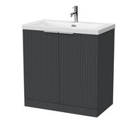 Balterley Callingwood Contemporary Floor Standing 2 Door Vanity Unit With 1 Tap Hole Fireclay Basin , 800mm, Dark Grey