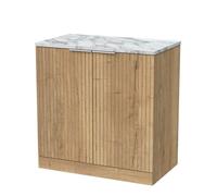Balterley Callingwood Contemporary Floor Standing 2 Door Vanity Unit With Carrera Marble Laminate Worktop , 800mm, Autumn Oak