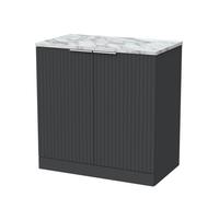 Balterley Callingwood Contemporary Floor Standing 2 Door Vanity Unit With Carrera Marble Laminate Worktop , 800mm, Dark Grey
