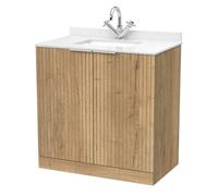Balterley Callingwood Contemporary Floor Standing 2 Door Vanity Unit With Marble Worktop With Basin , 800mm, Autumn Oak