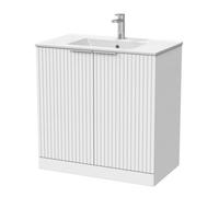 Balterley Callingwood Contemporary Floor Standing 2 Door Vanity Unit With Minimalist Ceramic Basin , 800mm, Matt White