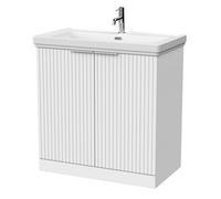 Balterley Callingwood Contemporary Floor Standing 2 Door Vanity Unit With Traditional 1 Tap Hole Fireclay Basin , 800mm, Matt White
