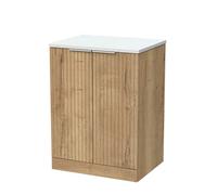 Balterley Callingwood Contemporary Floor Standing 2 Door Vanity Unit With White Nebula Laminate Worktop , 600mm, Autumn Oak