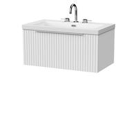 Balterley Callingwood Contemporary Wall Hung 1 Drawer Vanity Unit With 3 Tap Hole Fireclay Basin , 800mm, Matt White
