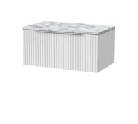 Balterley Callingwood Contemporary Wall Hung 1 Drawer Vanity Unit With Carrera Marble Laminate Worktop , 800mm, Matt White