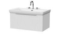 Balterley Callingwood Contemporary Wall Hung 1 Drawer Vanity Unit With Traditional 3 Tap Hole Fireclay Basin , 800mm, Matt White