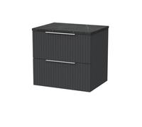 Balterley Callingwood Contemporary Wall Hung 2 Drawer Vanity Unit With Black Pietra Marble Laminate Worktop , 600mm, Dark Grey