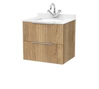Balterley Callingwood Contemporary Wall Hung 2 Drawer Vanity Unit With Marble Worktop With Basin , 600mm, Autumn Oak