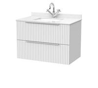 Balterley Callingwood Contemporary Wall Hung 2 Drawer Vanity Unit With Marble Worktop With Basin , 800mm, Matt White