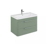 Balterley Calwich Contemporary Wall-Hung Bathroom Vanity With 2 Drawers & 1 Tap Hole Polymarble Basin, Satin Green, 800mm
