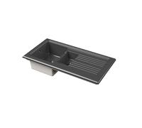 Balterley Ceramic Kitchen Sink with Drainer & Overflow Hole, 101cm Bowl Inset Fireclay Black Kitchen Sink, 1.5 Double Bowl Reversible Sinks with Grooved Drainer - 1010 x 525 x 235mm (Dark Grey)