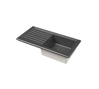 Balterley Ceramic Kitchen Sink with Drainer & Overflow Hole, 101cm Bowl Inset Fireclay Black Kitchen Sink, Single Bowl Reversible Ceramic Sinks with Grooved Drainer - 1010 x 525 x 235mm (Dark Grey)