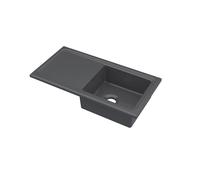 Balterley Ceramic Kitchen Sink with Drainer & Overflow Hole, 101cm Bowl Inset Fireclay Black Kitchen Sink, Single Bowl Reversible Ceramic Sinks with Plain Drainer - 1010 x 525 x 235mm (Dark Grey)