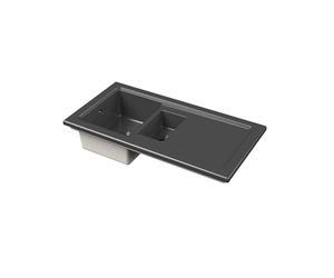 Balterley Ceramic Kitchen Sink with Drainer & Overflow Hole, 101cm Bowl Inset Fireclay Black Kitchen Sink, 1.5 Double Bowl Reversible Sinks with Plain Drainer - 1010 x 525 x 235mm (Dark Grey)