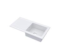 Balterley Ceramic Kitchen Sink with Drainer & Overflow Hole, 101cm Bowl Inset Fireclay White Kitchen Sink, Single Bowl Reversible Ceramic Sinks with Plain Drainer - 1010 x 525 x 235mm (White)
