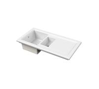 Balterley Ceramic Kitchen Sink with Drainer & Overflow Hole, 101cm Bowl Inset Fireclay White Kitchen Sink, 1.5 Double Bowl Reversible Ceramic Sinks with Plain Drainer - 1010 x 525 x 235mm (White)