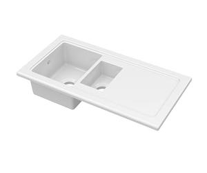 Balterley Ceramic Kitchen Sink with Drainer & Overflow Hole, 101cm Bowl Inset Fireclay White Kitchen Sink, 1.5 Double Bowl Reversible Ceramic Sinks with Plain Drainer - 1010 x 525 x 235mm (White)