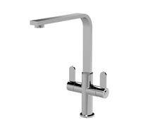 Balterley Kitchen Tap with Dual Lever Handles, Mono Kitchen Mixer Tap, Chrome Mono Mixer Taps for Sink, Round Base with Curved Flat Swivel Spout Taps - 130 x 246 x 320mm (Chrome)