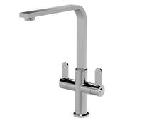 Balterley Kitchen Tap with Dual Lever Handles, Mono Kitchen Mixer Tap, Chrome Mono Mixer Taps for Sink, Round Base with Curved Flat Swivel Spout Taps - 130 x 246 x 320mm (Chrome)