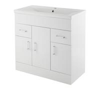 Balterley Charnes 800mm 3 Door 2 Drawer Gloss White Floor Standing Cabinet With Basin