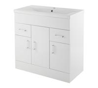 Balterley Charnes 800mm 3 Door 2 Drawer Gloss White Floor Standing Cabinet With Basin