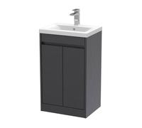 Balterley Chartley Contemporary Floor Standing 2 Door Vanity Basin Unit, Mid-Edge Basin, 500mm, Woodgrain Graphite Grey