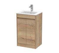 Balterley Chartley 2 Door Vanity Unit, Minimalist Basin, 500mm, Autumn Oak in Brown Balterley Brown