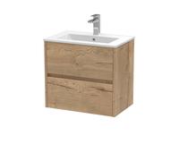 Balterley Chartley 2 Drawer Wall Hung Vanity Basin Unit, Autumn Oak, 600mm in Brown Balterley Brown