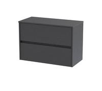 Chartley Contemporary 2 Drawer Wall Hung Vanity Unit with Worktop, Graphite Grey Woodgrain, 800mm