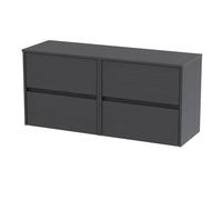 Chartley Contemporary 4 Drawer Handleless Wall Hung Vanity Unit with Worktop, Graphite Grey Woodgrain, 1205mm