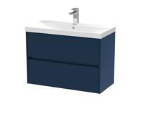 Balterley Chartley Contemporary 2 Drawer Wall Hung Vanity Unit With Thin Edge Basin, Midnight Blue, 800mm