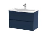 Balterley Chartley Contemporary 2 Drawer Wall Hung Vanity Unit With Curved Basin, Midnight Blue, 800mm