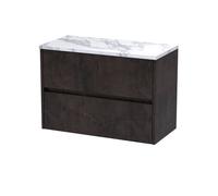 Chartley Contemporary 2 Drawer Wall Hung Vanity Unit with Laminate Worktop, Metallic Slate, 800mm