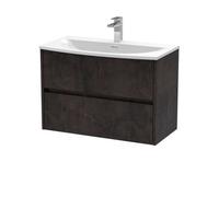 Balterley Chartley Contemporary 2 Drawer Wall Hung Vanity Unit With Curved Basin, Metallic Slate, 800mm