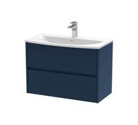 Balterley Chartley Contemporary 2 Drawer Wall Hung Vanity Unit With Curved Basin, Midnight Blue, 800mm