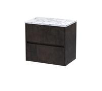 Chartley Contemporary 2 Drawer Wall Hung Vanity Unit with Laminate Worktop, Metallic Slate, 600mm
