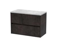 Chartley Contemporary 2 Drawer Wall Hung Vanity Unit with Laminate Worktop, Metallic Slate, 800mm