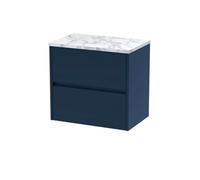 Chartley Contemporary 2 Drawer Wall Hung Vanity Unit with Laminate Worktop, Midnight Blue, 600mm
