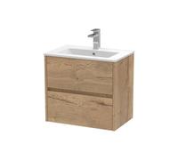 Balterley Chartley Contemporary 2 Drawer Wall Hung Vanity Unit With Minimalist Basin, Autumn Oak, 600mm