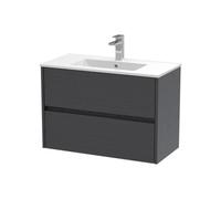 Balterley Chartley Contemporary 2 Drawer Wall Hung Vanity Unit With Minimalist Basin, Graphite Grey Woodgrain, 800mm