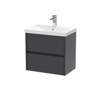 Balterley Chartley Contemporary 2 Drawer Wall Hung Vanity Unit With Thin Edge Basin, Graphite Grey Woodgrain, 600mm